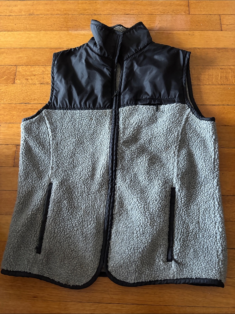 GAP Gray Sherpa Vest with Black Trim
